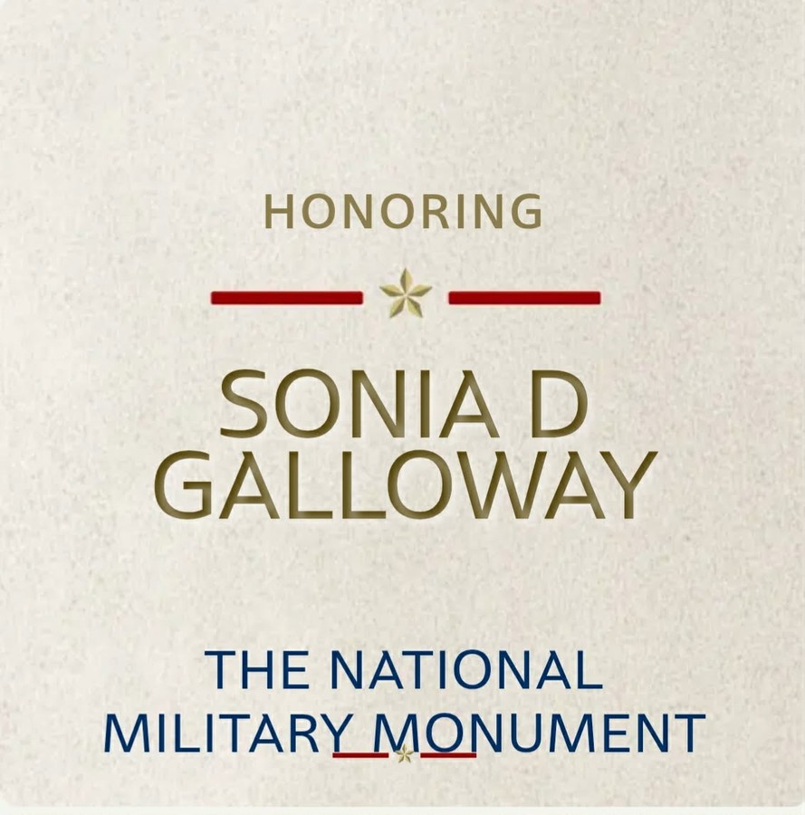 Commemorative tribute honoring Sonia D. Galloway, Ph.D., on The National Military Monument
